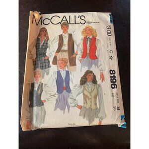 McCall's Misses Vests Sewing Pattern Size 16 8196 - Uncut